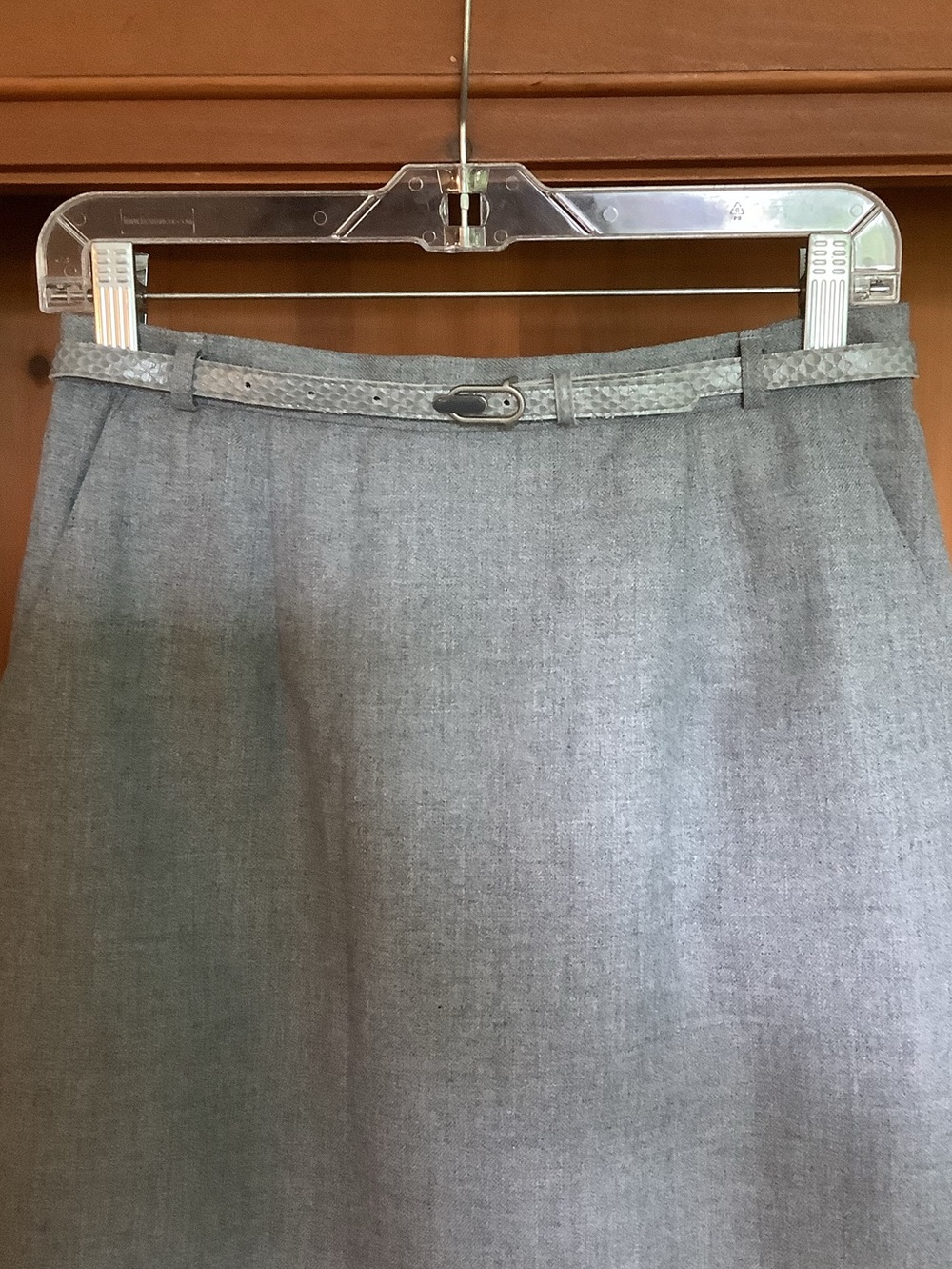 Vtg 80s 90s Grey Midi Pencil Skirt Side Button Slit Belted Pockets Size 11 - Picture 5 of 15